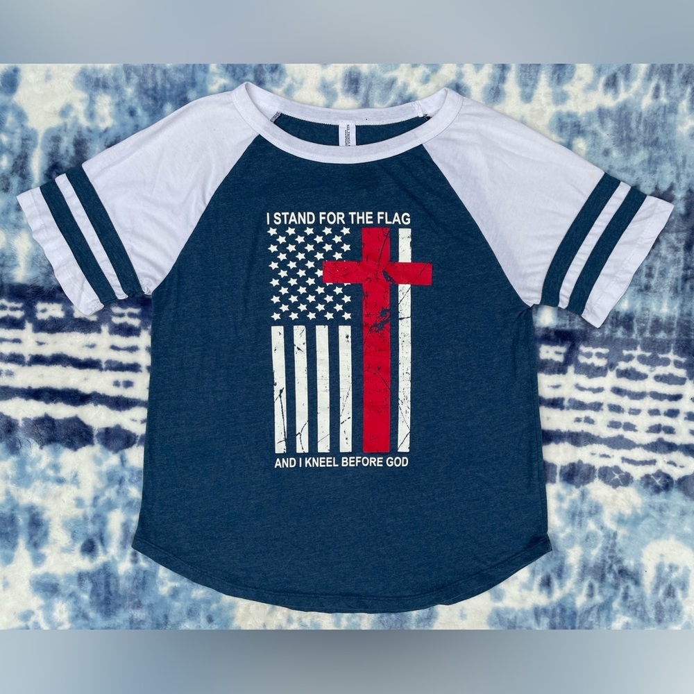 All Things By Faith I Stand for the Flag and Kneel before God Tshirt MADE IN USA